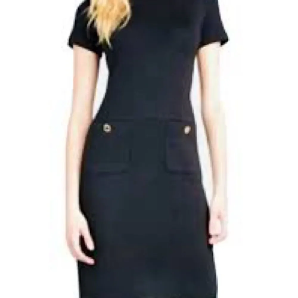 Tory Burch Anthea Black Wool Blend Short Sleeve Knit Dress. Size XS.